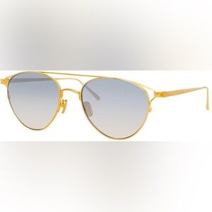 Linda Farrow Omar Aviator Sunglasses In Yellow Gold With Blue Lenses LFL804 C7